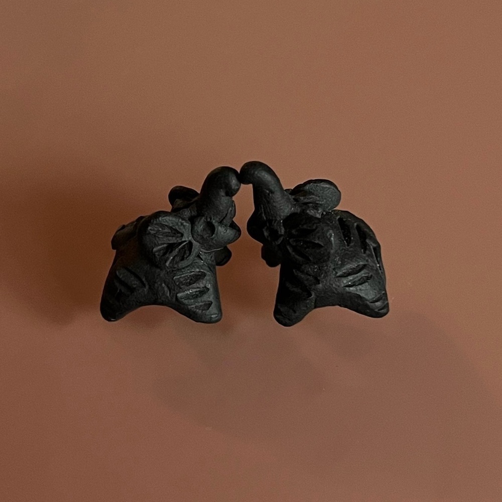 Tiny Clay Black Elephant Set of 2 - Handmade - Picture 6 of 6
